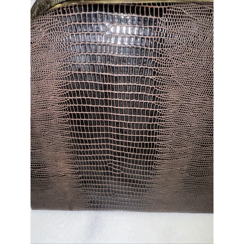 Vintage Dover Brown Faux Croc Reptile Purse Handbag Clamshell Gold HardwareGW997